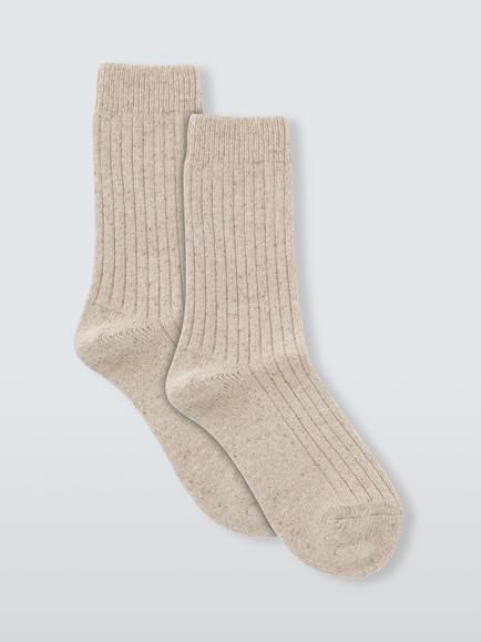 John Lewis Chunky Rib Wool Blend Ankle Socks, Beige