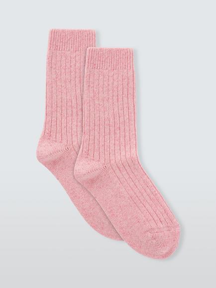 John Lewis Chunky Rib Wool Blend Ankle Socks, Pink