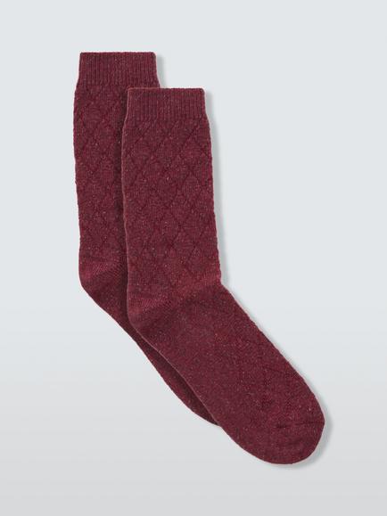 John Lewis Diamond Wool Blend Ankle Socks, Fig
