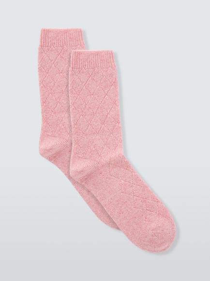 John Lewis Diamond Wool Blend Ankle Socks, Pink