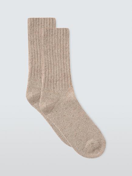 John Lewis Glitter Wool Blend Ankle Socks, Beige