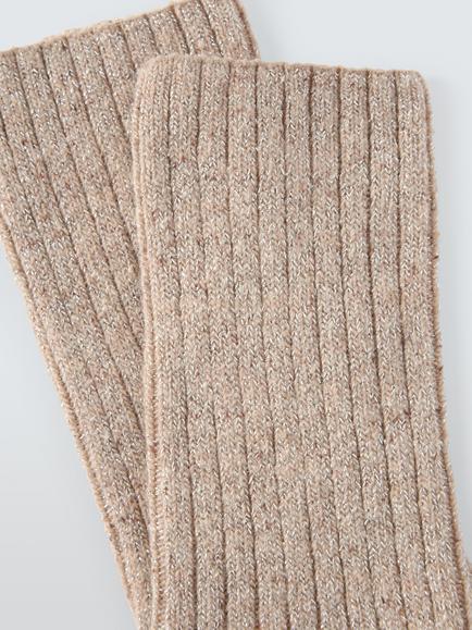 John Lewis Glitter Wool Blend Ankle Socks - view 2, Beige