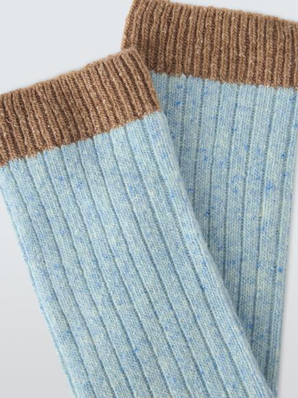 John Lewis Ribbed Contrast Heel & Toe Wool Blend Ankle Socks - view 2, Blue/Beige
