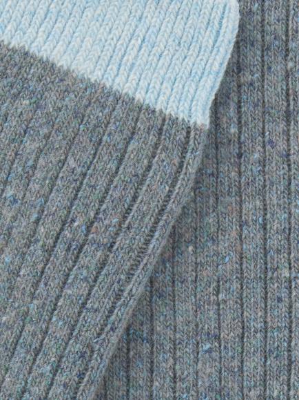 John Lewis Ribbed Contrast Heel & Toe Wool Blend Knee High Socks, Blue - view 2, Blue