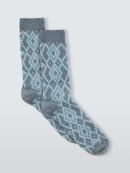 John Lewis Jacquard Wool Blend Ankle Socks, Denim