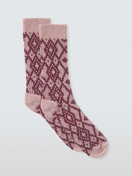 John Lewis Jacquard Wool Blend Ankle Socks, Pink