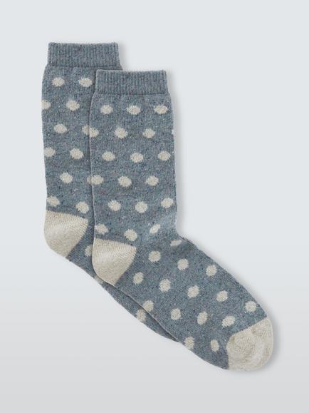 John Lewis Polka Dot Wool Blend Ankle Socks, Denim/Teal