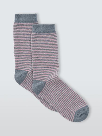 John Lewis Skinny Stripe Wool Blend Ankle Socks, Pink/Grey