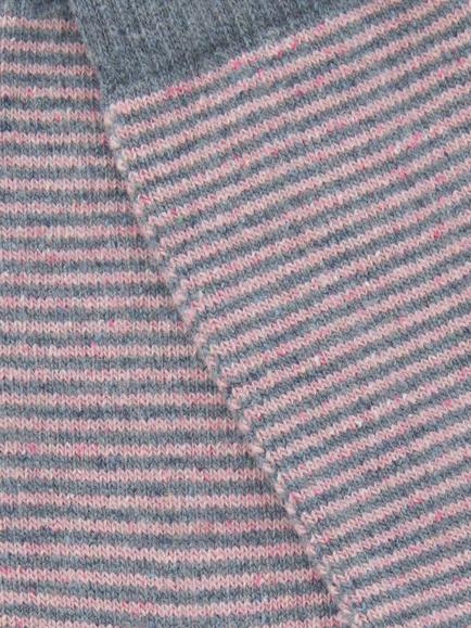 John Lewis Skinny Stripe Wool Blend Ankle Socks - view 2, Pink/Grey