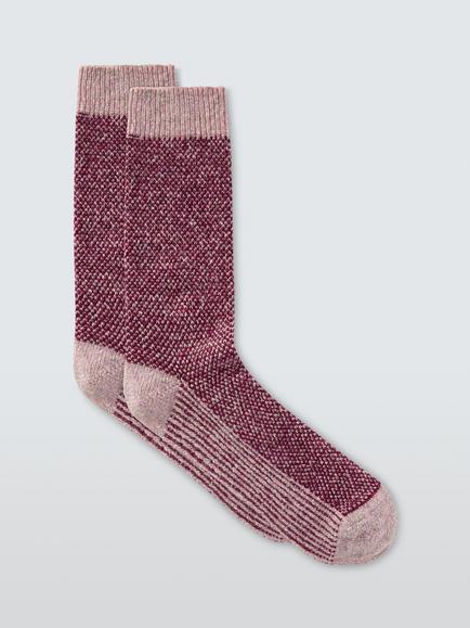 John Lewis Textured Wool Blend Ankle Socks, Pink