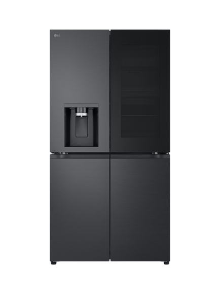 LG OUTLET InstaView GMK960EV2E Freestanding 60/40 French Fridge Freezer, Like New, Black Steel, Black Steel
