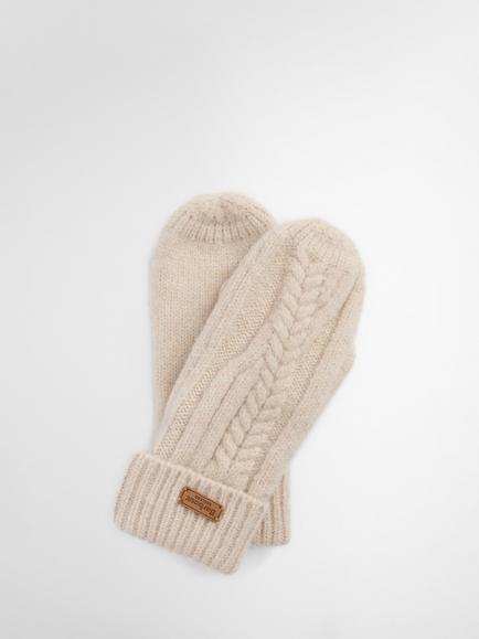 Barbour Elsdon Cable Knit Mittens, Cream, Cream