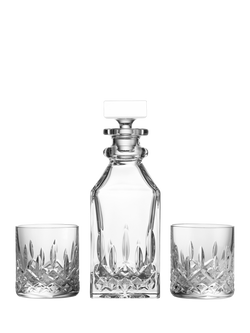 Waterford Crystal Lismore Connoisseur Cut Glass Square Whiskey Decanter & 2 Tumblers Gift Set, Clear, Clear