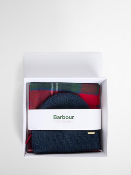 Barbour Olivia Tartan Beanie Hat & Scarf Gift Set, Red Spruce - view 2, Red Spruce