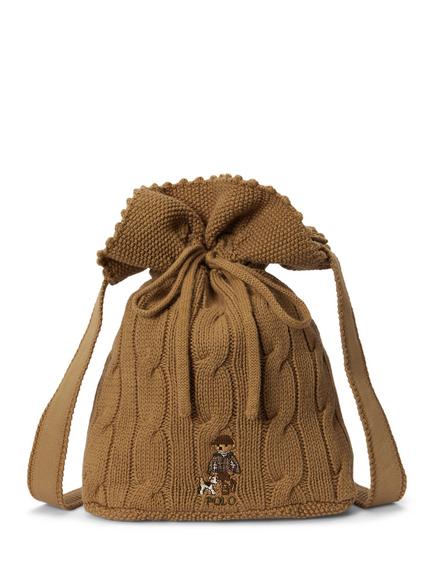 Ralph Lauren Kids' Cable Knit Drawstring Bucket Bag, Berkshire Tan, Berkshire Tan