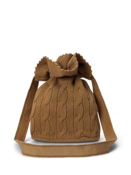 Ralph Lauren Kids' Cable Knit Drawstring Bucket Bag, Berkshire Tan - view 2, Berkshire Tan