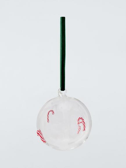 John Lewis Candy Cane Inlay Bauble, Clear/Red/White, Red/White