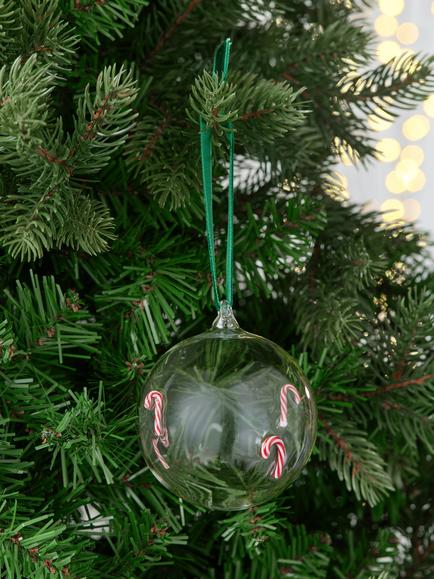 John Lewis Candy Cane Inlay Bauble, Clear/Red/White - view 2, Red/White