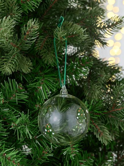 John Lewis Candy Tree Inlay Bauble, Clear/Green - view 2, Green/White