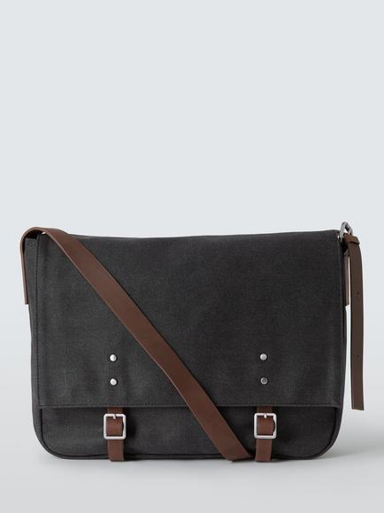 John Lewis Leon Canvas Messenger Bag, Black, Black