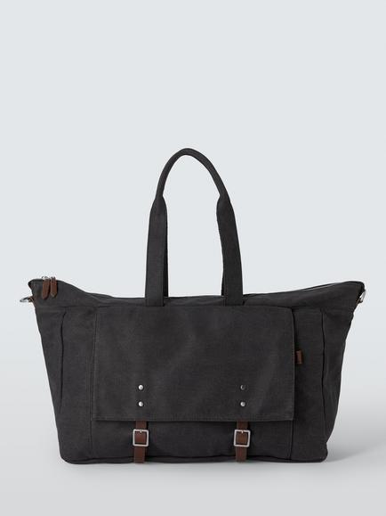 John Lewis Leon Canvas Holdall Bag, Black, Black