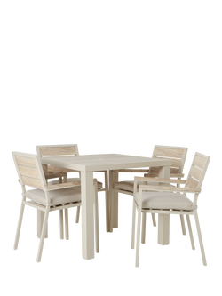 John Lewis OUTLET Platform 4-Seater Wood-Effect Square Garden Dining Table & Chairs Set, Like New, Taupe, Taupe