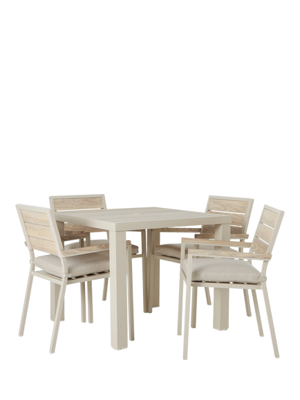 John Lewis OUTLET Platform 4-Seater Wood-Effect Square Garden Dining Table & Chairs Set, Like New, Taupe, Taupe