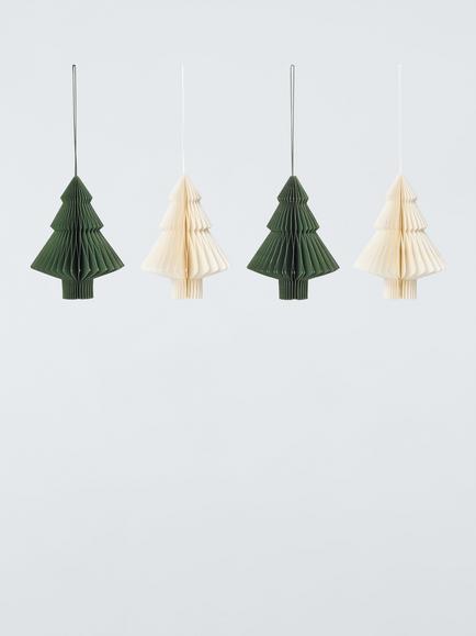 John Lewis Paper Honeycomb Tree Decorations, Pack of 4, Green/Cream