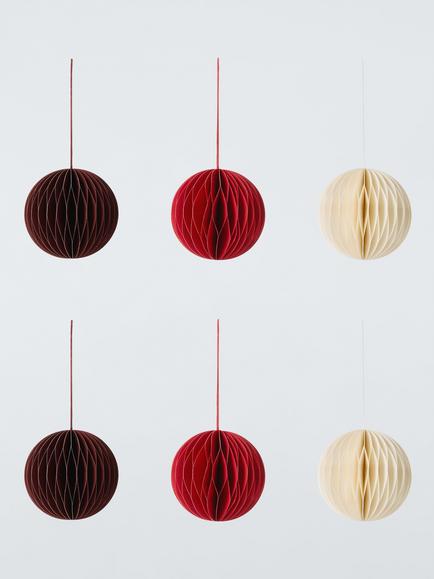 John Lewis Paper Honeycomb Tree Decorations, Pack of 6, Red