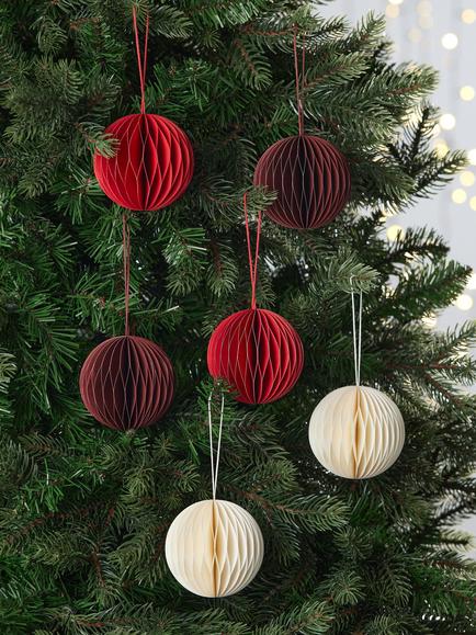 John Lewis Paper Honeycomb Tree Decorations, Pack of 6 - view 2, Red