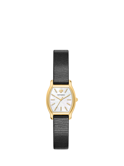 Tory Burch TBW1155 Women's Eleanor 23mm Leather Strap Watch, Gold & Black, Gold & Black