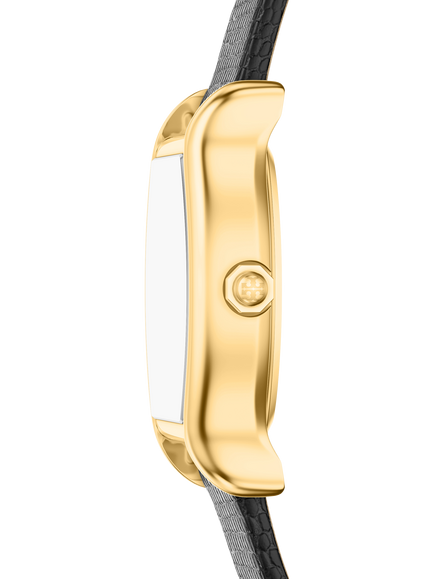 Tory Burch TBW1155 Women's Eleanor 23mm Leather Strap Watch, Gold & Black - view 2, Gold & Black