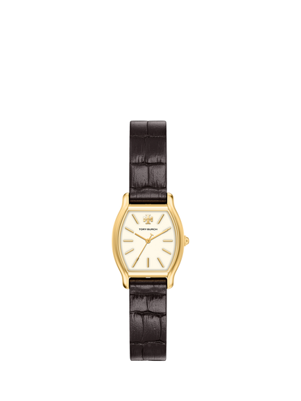 Tory Burch TBW1156 Women's Eleanor 23mm Rectangular Leather Strap Watch, Gold & Brown, Gold & Brown