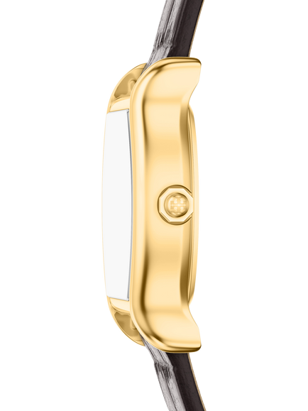 Tory Burch TBW1156 Women's Eleanor 23mm Rectangular Leather Strap Watch, Gold & Brown - view 2, Gold & Brown