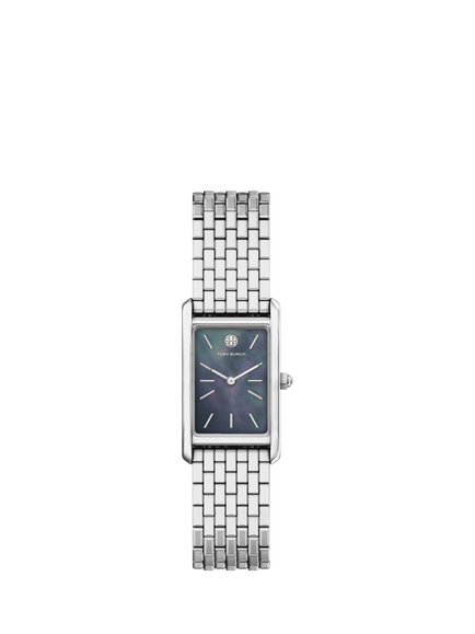 Tory Burch TBW1161 Women's Slim Eleanor 20mm Rectangular Bracelet Strap Watch, Silver, Silver