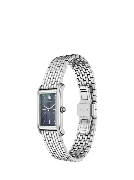 Tory Burch TBW1161 Women's Slim Eleanor 20mm Rectangular Bracelet Strap Watch, Silver - view 2, Silver