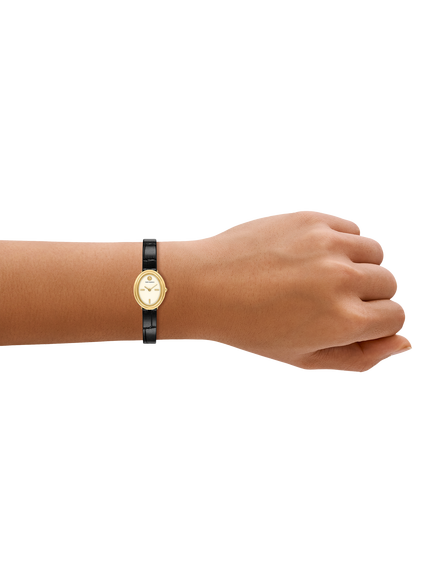 Tory Burch TBW6041 Women's 22mm Oval Leather Strap Watch, Gold & Black - view 2, Gold & Black