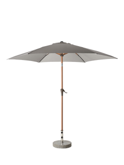 John Lewis OUTLET Wood-Effect Wind-Up Parasol, 2.7m, Like New, Grey, Grey