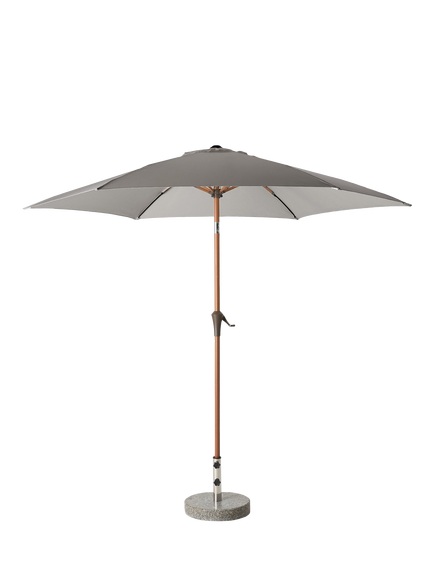 John Lewis OUTLET Wood-Effect Wind-Up Parasol, 2.7m, Like New, Grey, Grey