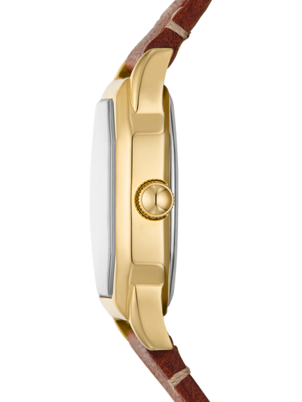 Fossil ES5364 Women's 27mm Octagonal Leather Strap Watch, Gold & Brown - view 2, Gold & Brown