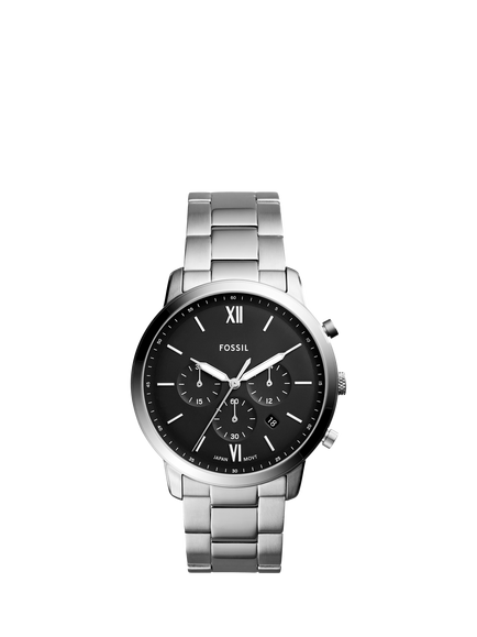 Fossil FS5384 Men's Neutra 44mm Round Bracelet Strap Watch, Silver, Silver