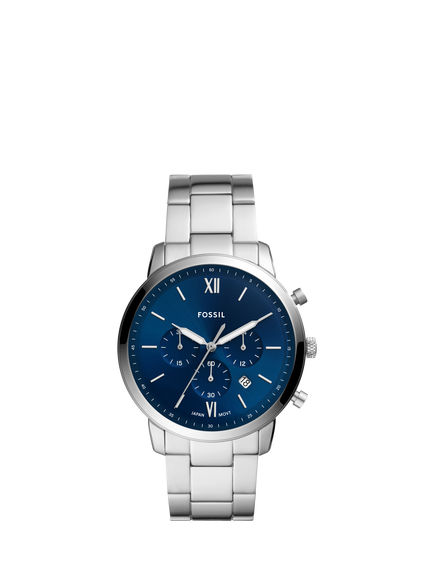 Fossil FS5792 Men's Neutra Chrono 44mm Round Bracelet Strap Watch, Silver, Silver