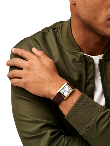 Fossil FS6011 Men's Carraway 30mm Rectangular Leather Strap Watch, Gold & Brown - view 2, Gold & Brown