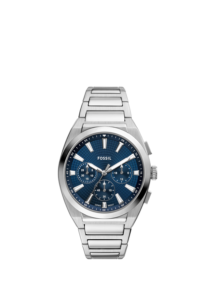 Fossil FS6104 Men's Everett Chronograph 44mm Round Bracelet Strap Watch, Silver, Silver