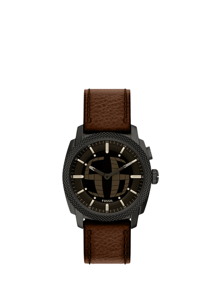 Fossil FS6165 Men's Machine 41mm Round Leather Strap Watch, Black & Brown, Black & Brown