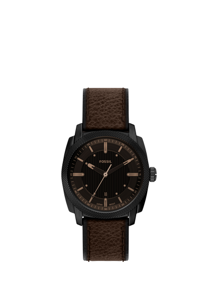 Fossil FS6187 Men's Machine 41mm Round Leather Strap Watch, Black & Brown, Black & Brown