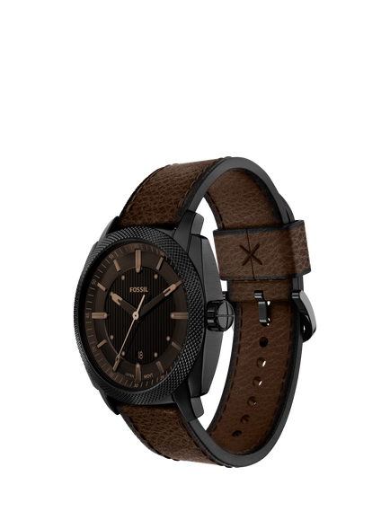Fossil FS6187 Men's Machine 41mm Round Leather Strap Watch, Black & Brown - view 2, Black & Brown