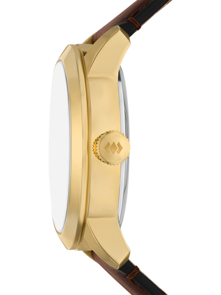 Fossil FS6190 Men's Townsman 42mm Round Leather Strap Watch, Gold & Brown - view 2, Gold & Brown