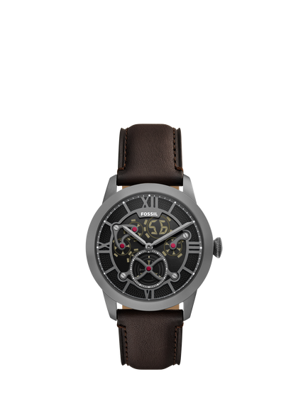 Fossil FS6191 Men's Townsman 42mm Round Leather Strap Watch, Smoke & Brown, Smoke & Brown