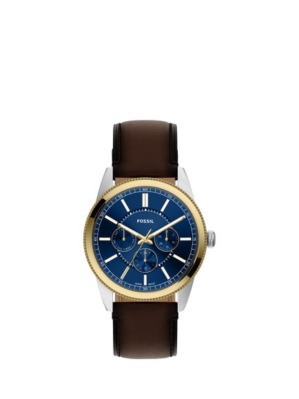 Fossil FS6195 Men's Pearson 42mm Round Leather Strap Watch, Gold & Brown, Gold & Brown